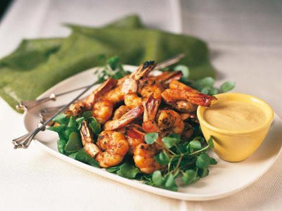 Gegrillte Shrimps mit Senf-Dip