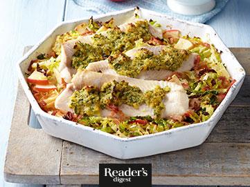 Forellengratin mit Apfel-Wirsing