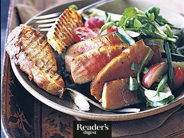 Kartoffel-Bohnen-Salat mit gegrilltem Thunfisch