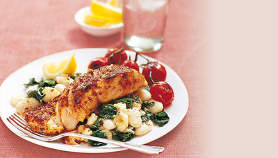 Senf-Honig-Lachs mit Bohnen-Spinat-Stampf