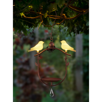 Solar Vogeltränke mit LED-Vogel-Paar