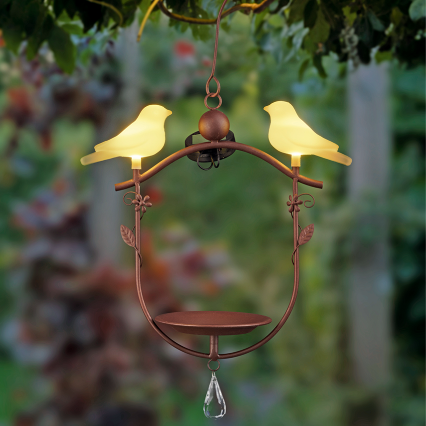 Solar Vogeltränke mit LED-Vogel-Paar
