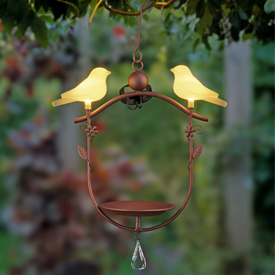Solar Vogeltränke mit LED-Vogel-Paar