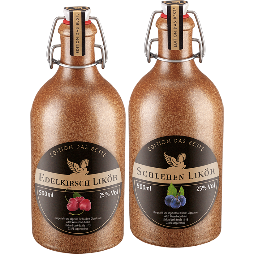 Liköre im Tonkrug (Kirsch/Schlehe)