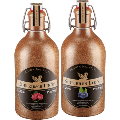 Liköre im Tonkrug (Kirsch/Schlehe)