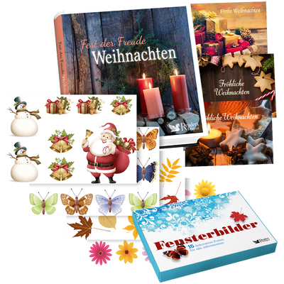 Set: Buch »Fest der Freude« + Fensterbilder  + Weihnachtskarten-Set