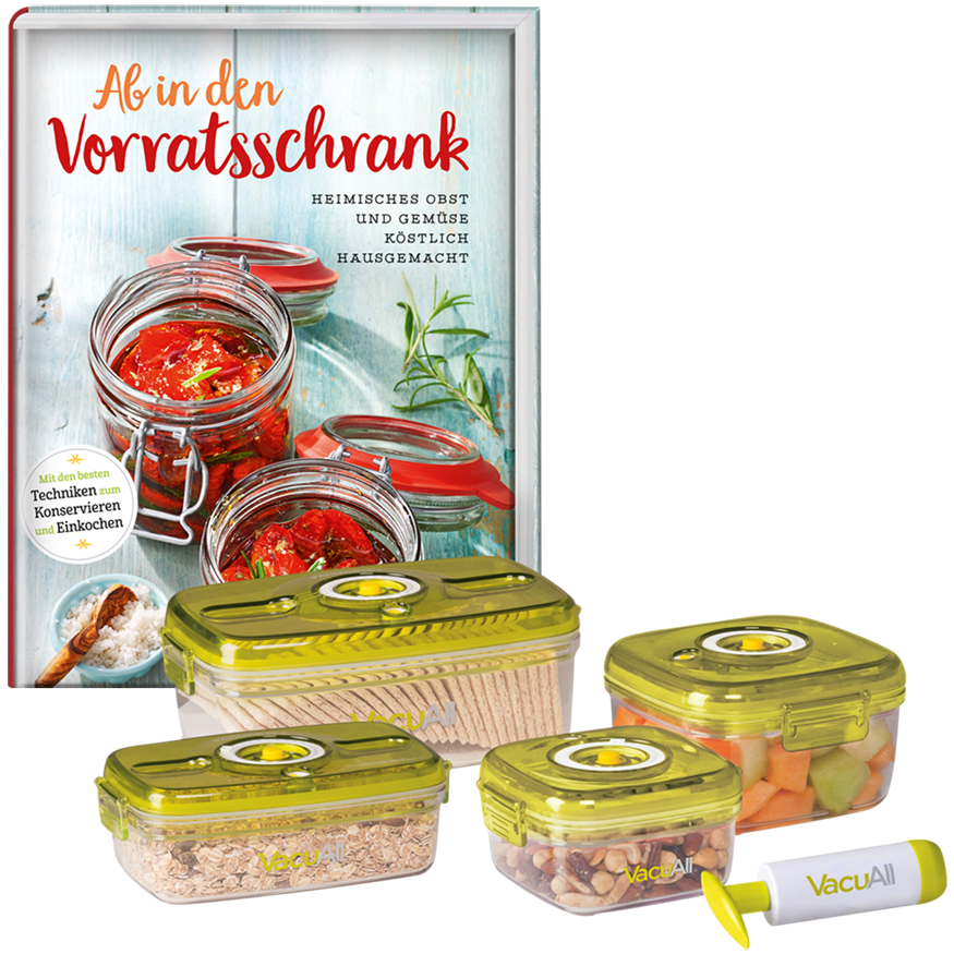 Set: Buch »Ab in den Vorratsschrank« + 4er-Set Lebensmittelbehälter