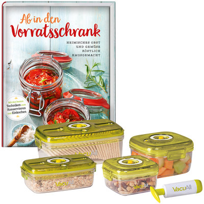 Set: Buch »Ab in den Vorratsschrank« + 4er-Set Lebensmittelbehälter