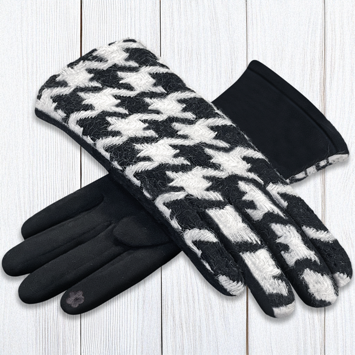 Handschuhe mit Hahnentrittmuster