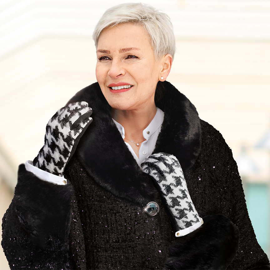 Handschuhe mit Hahnentrittmuster