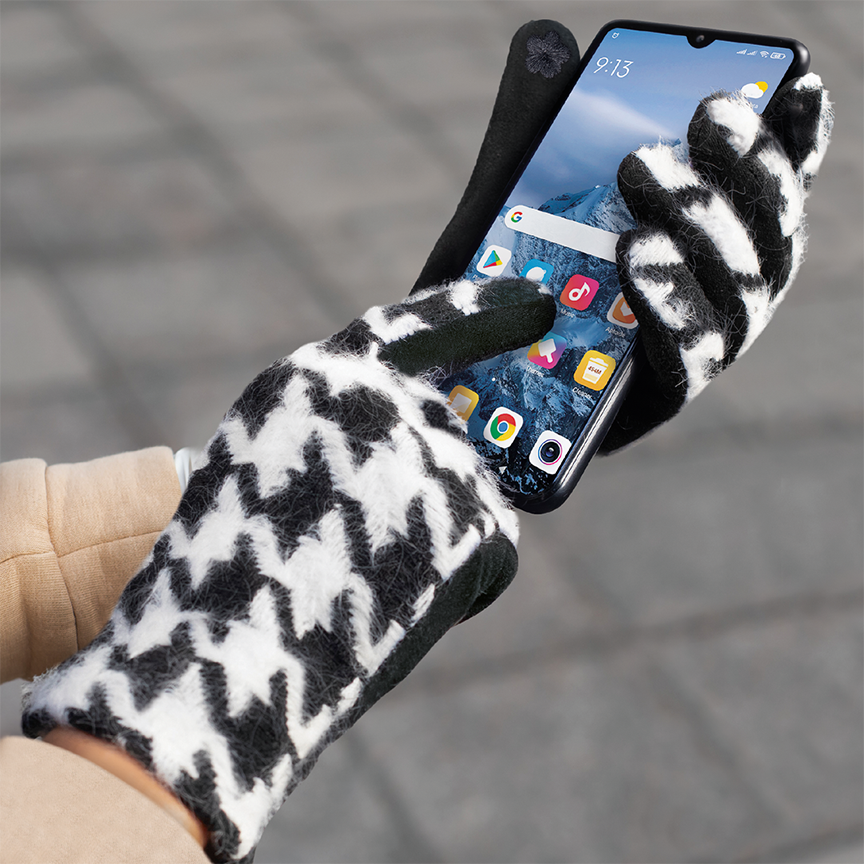 Handschuhe mit Hahnentrittmuster