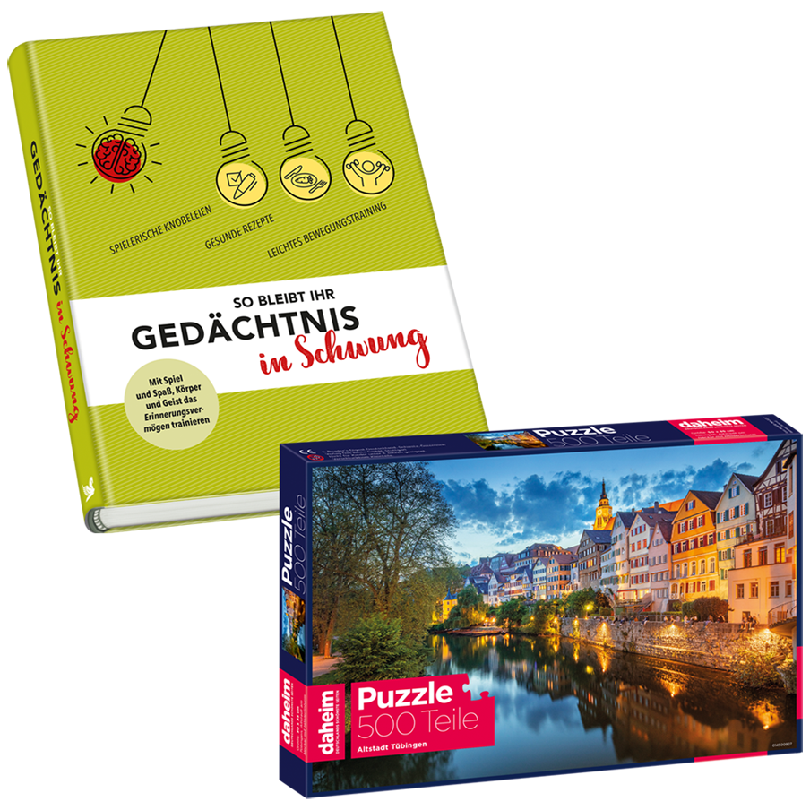 Set: Buch »So bleibt Ihr Gedächtnis in Schwung« + Puzzle »Tübinger Altstadt am Neckar«