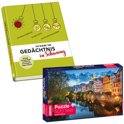 Set: Buch »So bleibt Ihr Gedächtnis in Schwung« + Puzzle »Tübinger Altstadt am Neckar«