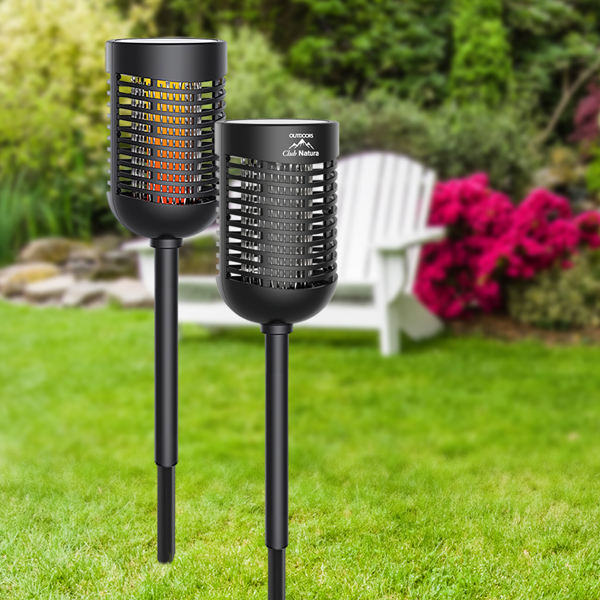 Solar-Gartenfackel mit Mückenfalle (2er-Set)