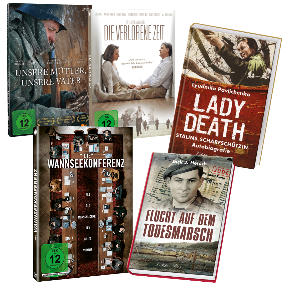 Historienfilme (Unsere Mütter, unsere Väter / Die verlorene Zeit / Wannseekonferenz) + Zeitzeugen-Berichte (Lady Death / Flucht auf dem Todesmarsch)