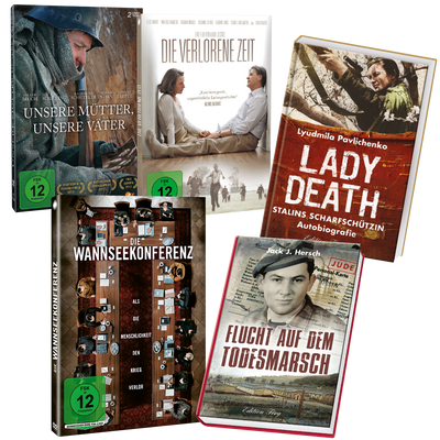 Historienfilme (Unsere Mütter, unsere Väter / Die verlorene Zeit / Wannseekonferenz) + Zeitzeugen-Berichte (Lady Death / Flucht auf dem Todesmarsch)