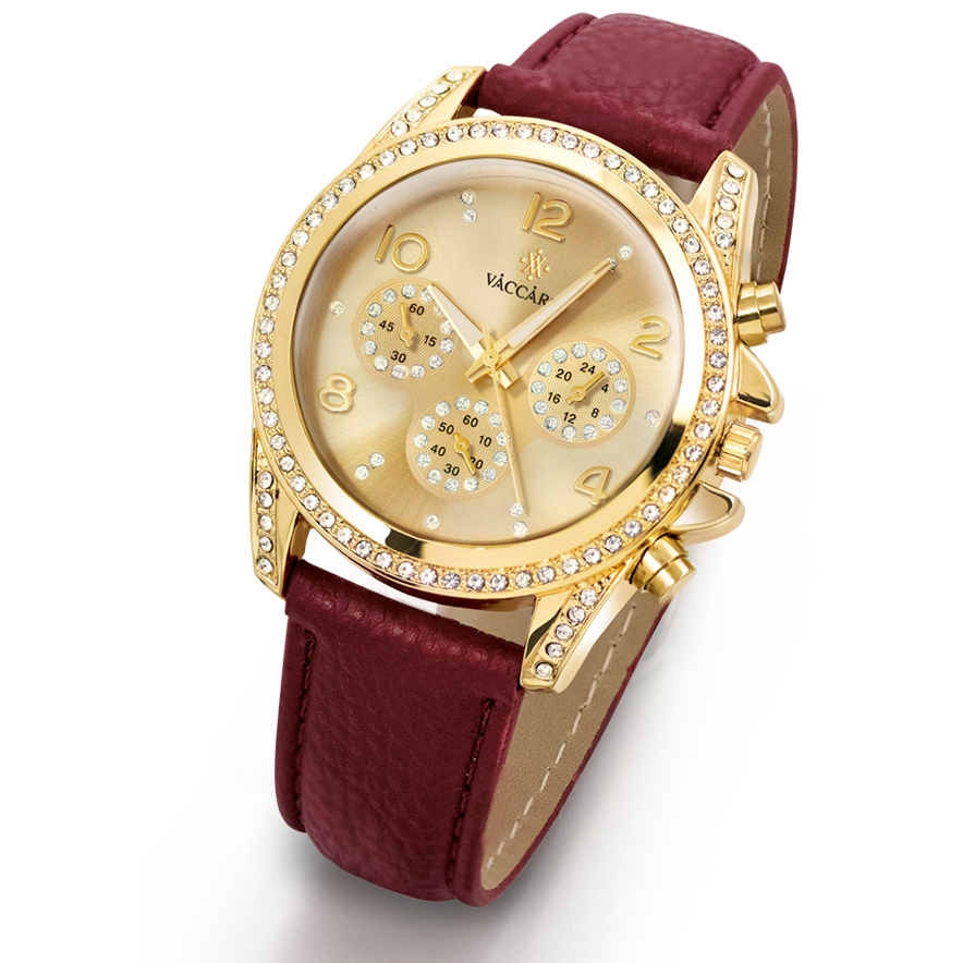 Damen Geldbörse und Armbanduhr in Burgunderrot