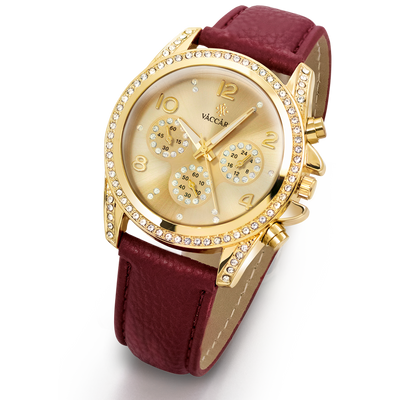 Damen Geldbörse und Armbanduhr in Burgunderrot