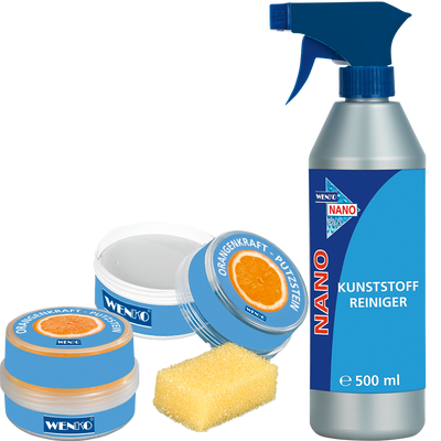2 Orangen-Putzsteine & Nano-Kunststoffreiniger im Set