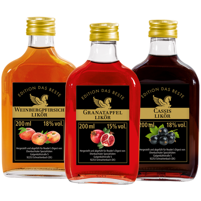 Likör-Set (Pfirsich, Cassis, Granatapfel)