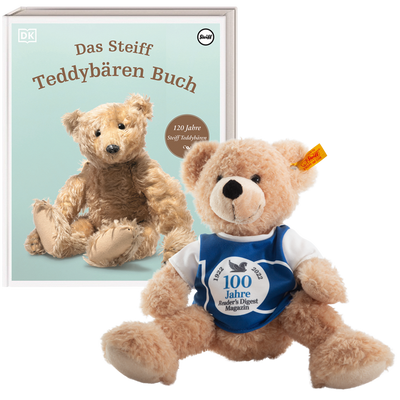 Reader's Digest Jubiläums-Set: Steiff-Teddy & Buch